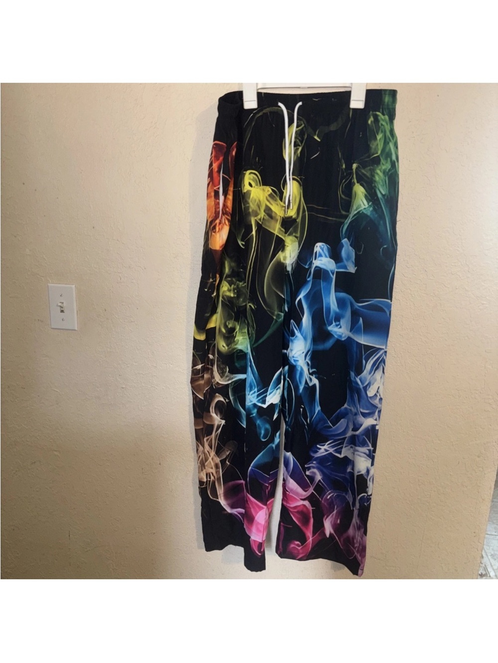 Black Multicolor Smoke-Print Joggers with Drawstring Waist